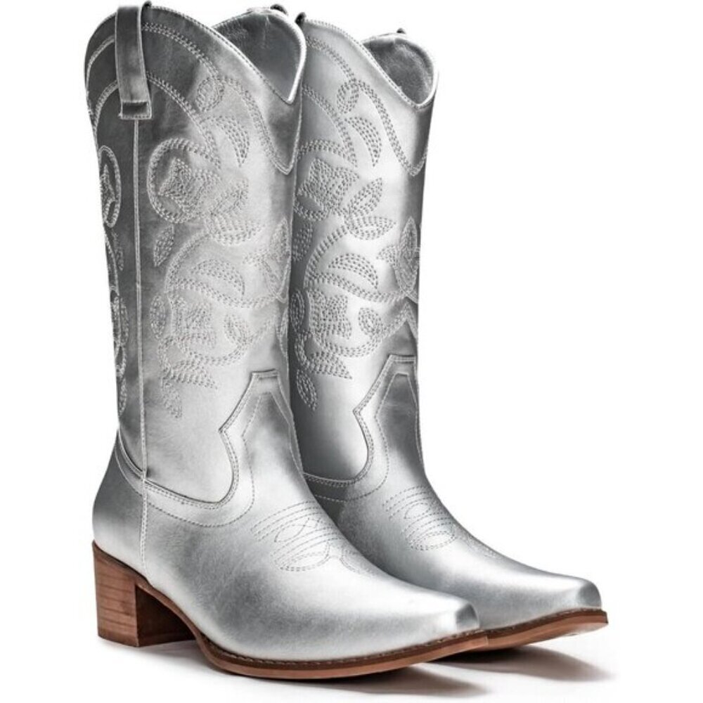 IUV Women's Cowboy Boots | Pointy Toe Western Mid-Calf Cowgirl Boots - Picture 6 of 6
